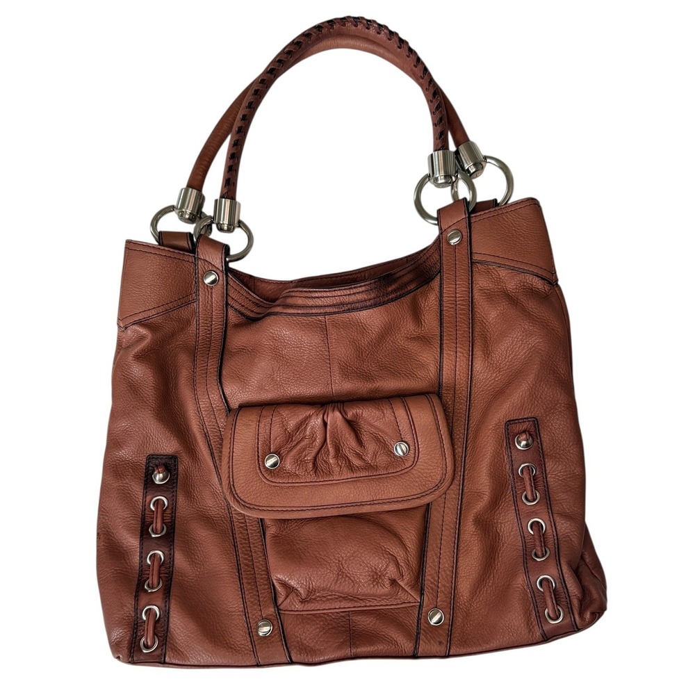 Vintage B. Makowsky Y2K Brown Leather Hobo Shoulder Bag with Braided Handle